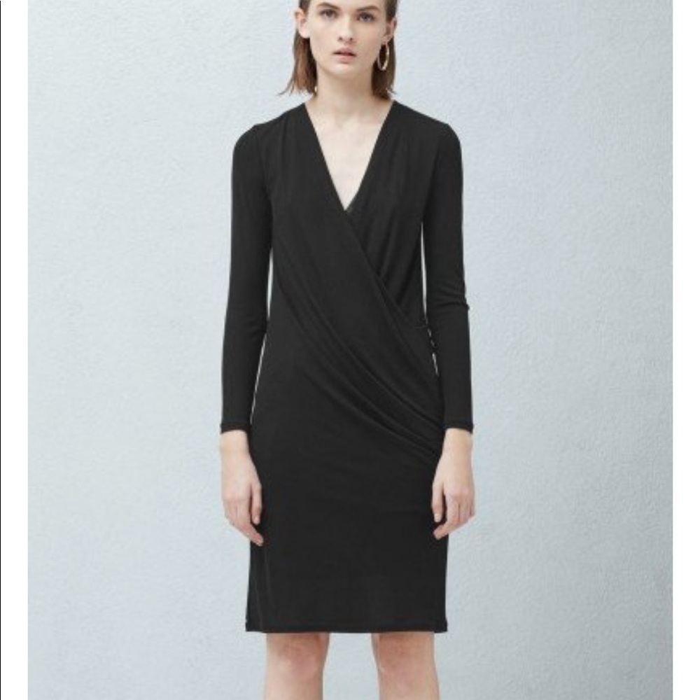 Nwot Mango black Draped Wrap VNeck Dress S